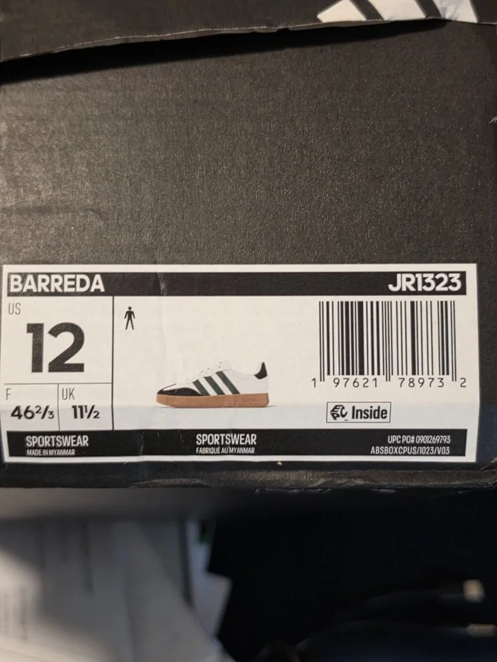 Adidas Barreda White Green Gum Sneakers Men's 12 Athletic Shoes JR1323 NIB